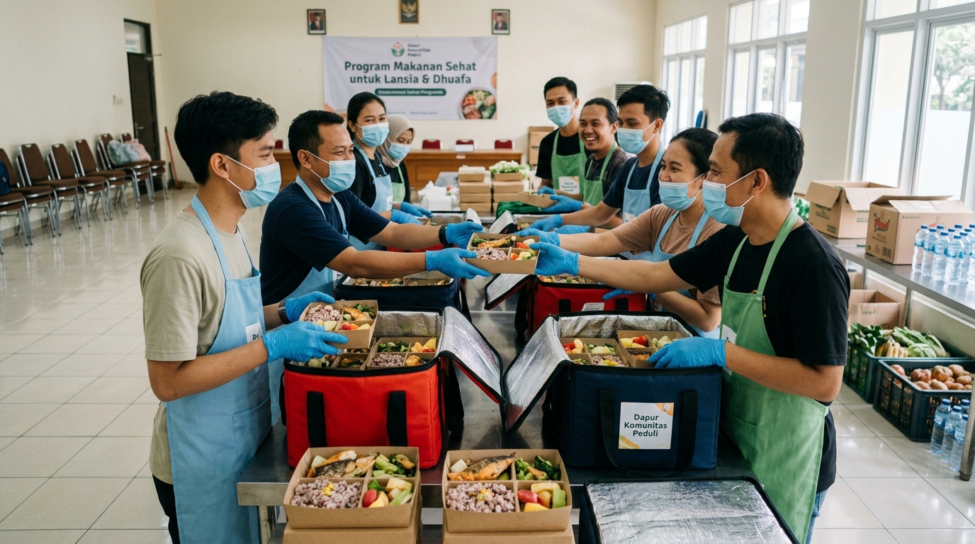 Pengepakan paket makan siang higienis siap antar
